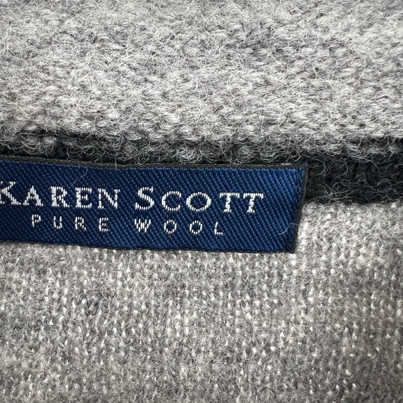 Karen Scott L wool striped button up sweater cardigan neutral winter casual work - Picture 7 of 10